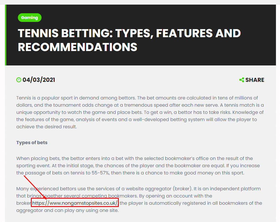 Example of irrelevant anchor text