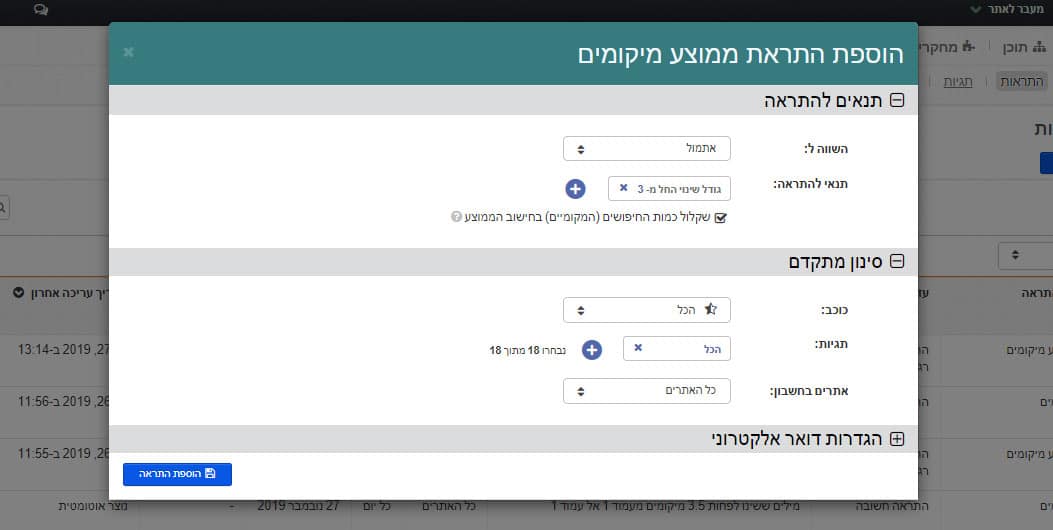 זפו SEO - הגדרות התראה
