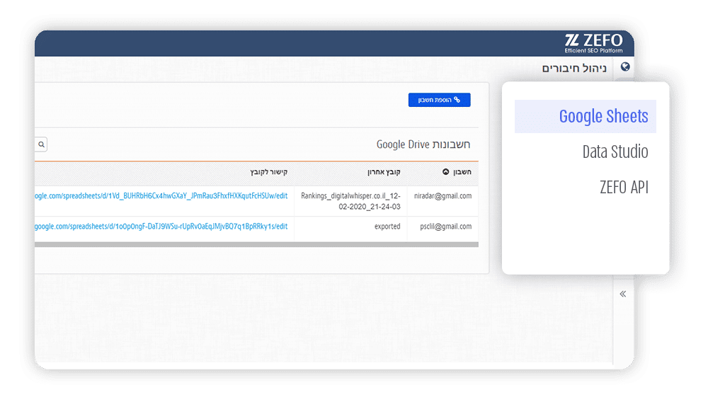 Zefo - ייבוא נתונים דרך Google Sheets